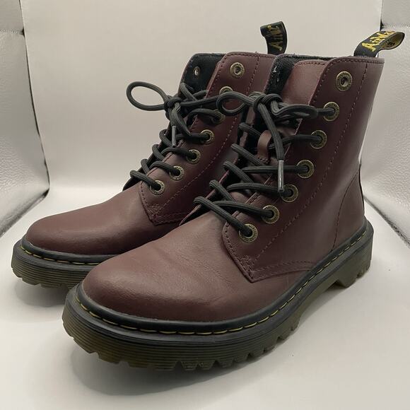 Dr Martens Luana Dark Cherry Red Leather Lace-Up Combat Boots Womens 6 AW004 - Picture 1 of 7